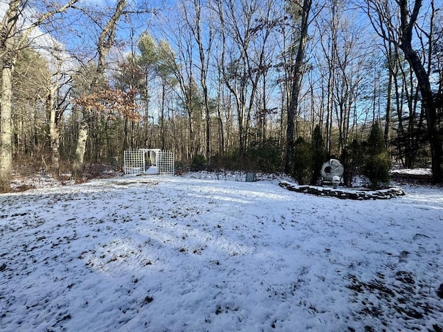 view of yard layered in snow