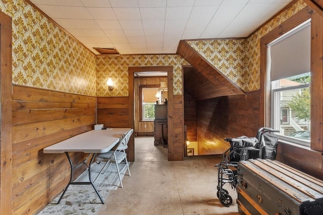 73 Lawrence St, Salem, MA 01970 - additional living space with wallpapered walls, wooden walls, and a wainscoted wall