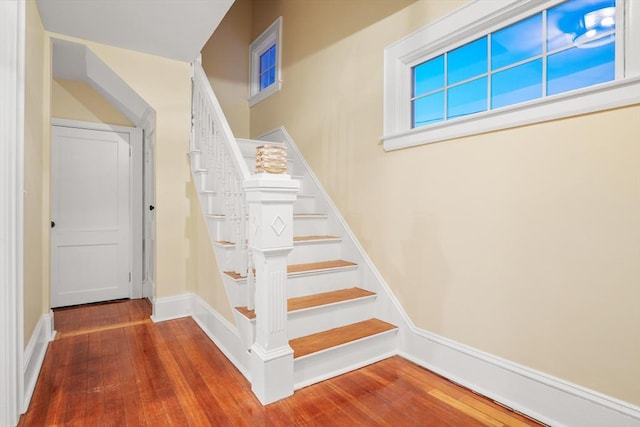 stairs with wood-type flooring