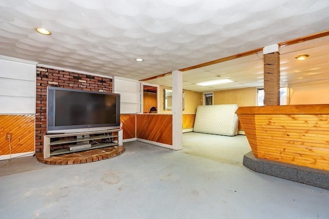 262 Homestead Ave, Rehoboth, MA 02769 - living room featuring concrete floors, wooden walls, and recessed lighting