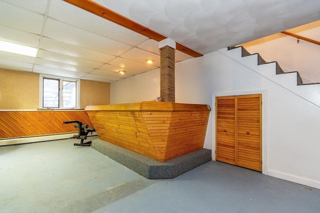 262 Homestead Ave, Rehoboth, MA 02769 - interior space with finished concrete flooring, wood walls, and stairway