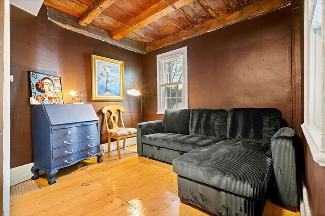 11 Congress St, Newburyport, MA 01950 - living area featuring wood ceiling with exposed beams and wood-type flooring