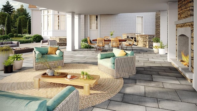 view of patio featuring an outdoor hangout area and outdoor dining area