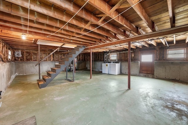 34 Buena Vista Ave, Salem, MA 01970 - basement featuring washing machine and dryer and stairway
