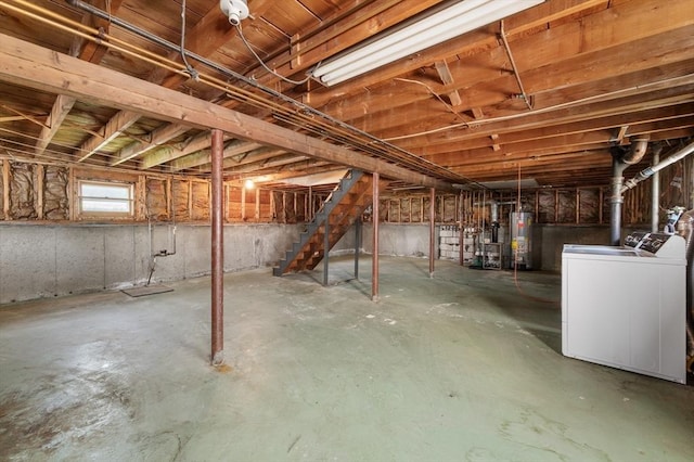 34 Buena Vista Ave, Salem, MA 01970 - below grade area with independent washer and dryer, water heater, and stairway