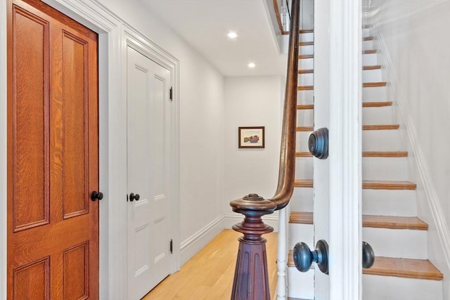 23 Centre Ave, Belmont, MA 02478 - foyer featuring light wood-style flooring, baseboards, recessed lighting, and stairway
