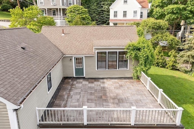 23 Centre Ave, Belmont, MA 02478 - back of house with a shingled roof, a yard, and a patio area