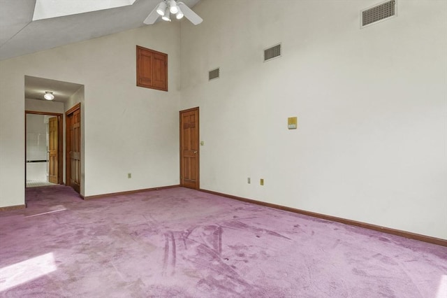 3 Westview Ter, Woburn, MA 01801 - unfurnished room featuring high vaulted ceiling, carpet floors, a ceiling fan, and baseboards