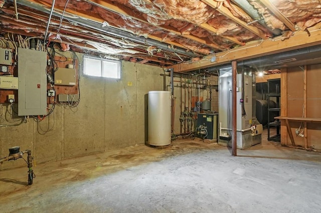3 Westview Ter, Woburn, MA 01801 - below grade area with water heater, electric panel, a heating unit, and heating fuel