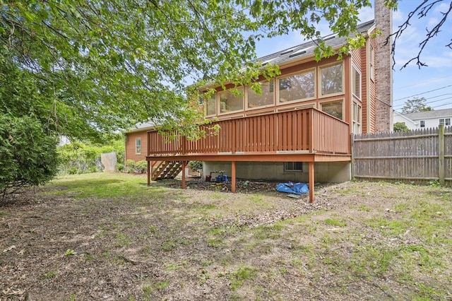 3 Westview Ter, Woburn, MA 01801 - rear view of property with a wooden deck, stairs, and a sunroom