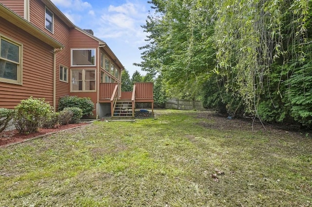 3 Westview Ter, Woburn, MA 01801 - view of yard featuring stairway, a wooden deck, and a sunroom