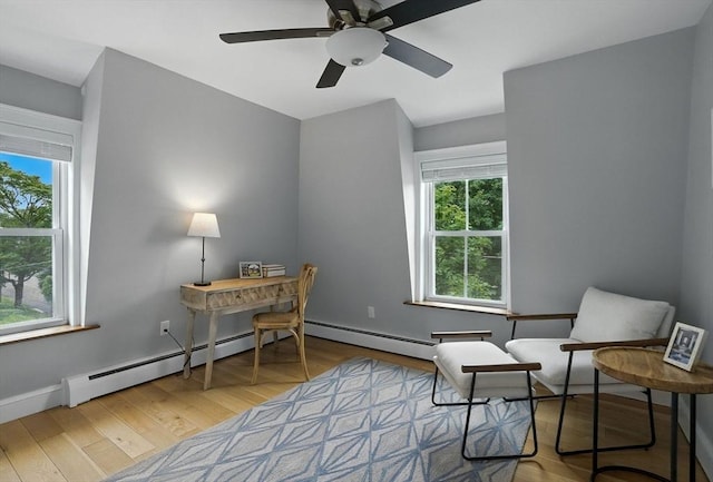 38 Moseley Ave Unit 5, Newburyport, MA 01950 - home office with a baseboard heating unit, wood finished floors, and ceiling fan