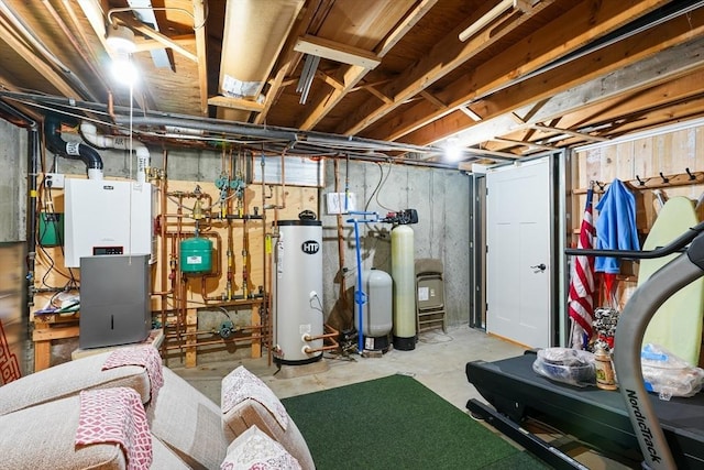 below grade area with gas water heater and heating unit