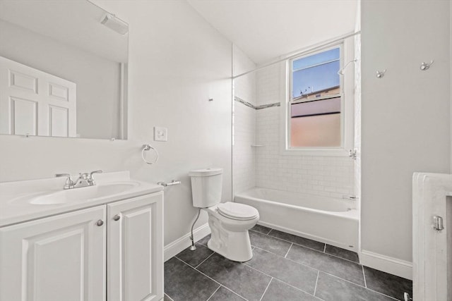 17 Magnolia Sq, Boston, MA 02125 - bathroom with baseboards, vanity, toilet, tile patterned floors, and shower / tub combination