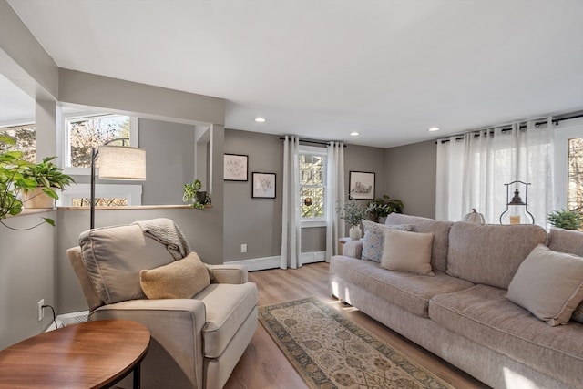 living room with a healthy amount of sunlight and light wood-type flooring