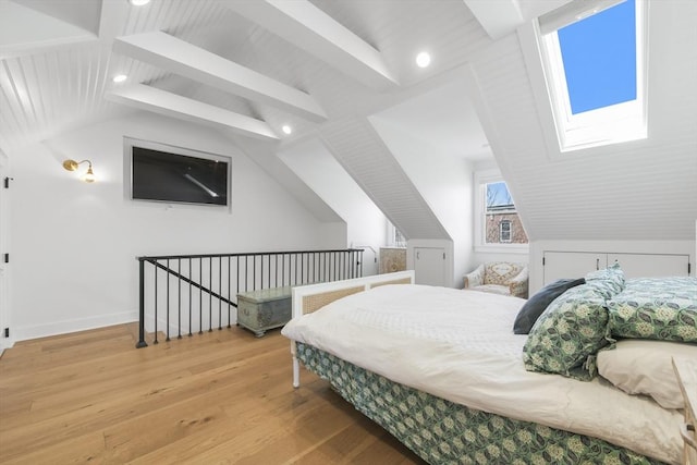440 Cambridge St Unit 2, Cambridge, MA 02141 - bedroom featuring light wood-style floors, recessed lighting, a skylight, and baseboards