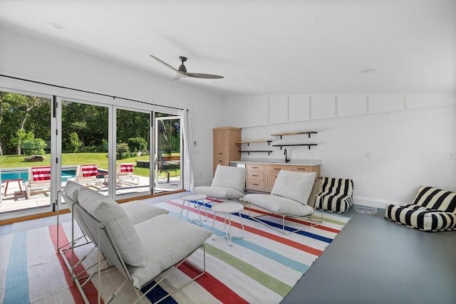 living room with ceiling fan