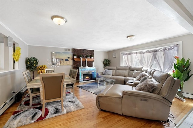 living room featuring hardwood / wood-style flooring and baseboard heating