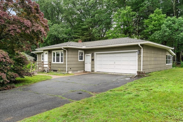 8 Grandview St, South Hadley, MA 01075 - single story home with an attached garage, a front yard, asphalt driveway, and a shingled roof