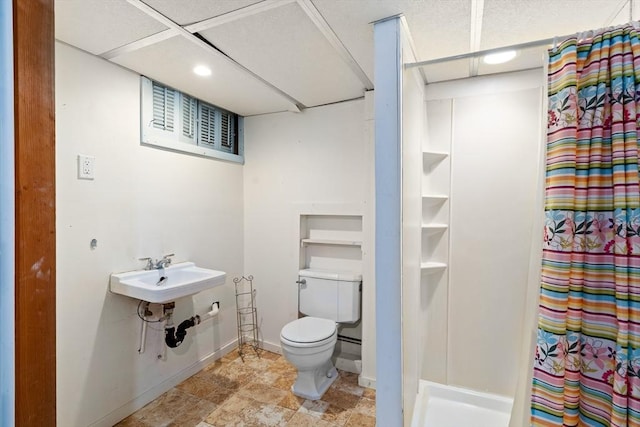 8 Grandview St, South Hadley, MA 01075 - full bathroom featuring curtained shower, recessed lighting, and stone finish floors