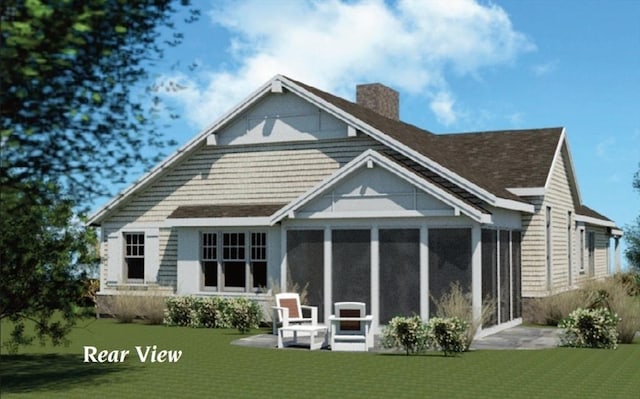 57 Sophia Dr, Rehoboth, MA 02769 - rear view of property featuring a sunroom, a chimney, and a lawn