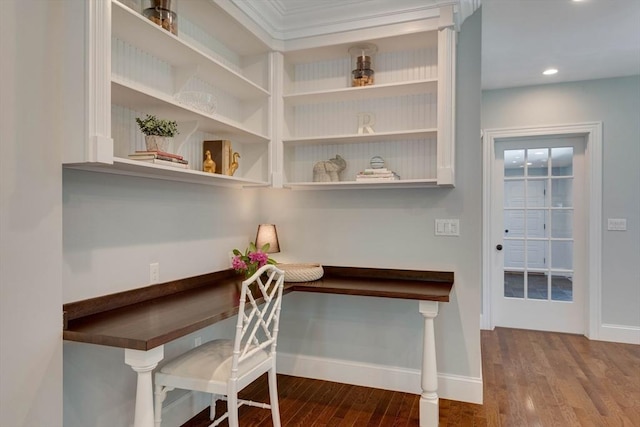 122 Crescent Rd, Concord, MA 01742 - home office with wood finished floors and recessed lighting