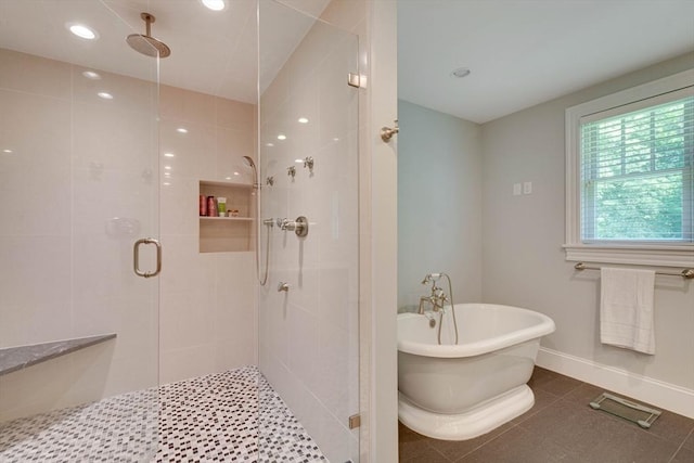 122 Crescent Rd, Concord, MA 01742 - full bath featuring a stall shower, a freestanding bath, and recessed lighting