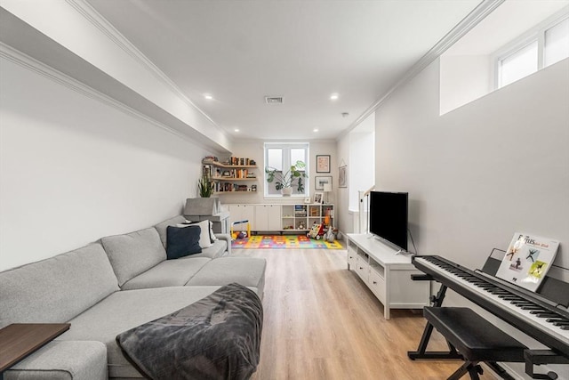 172 Orchard St Unit 172, Watertown, MA 02472 - living room with crown molding, light wood-style flooring, and recessed lighting