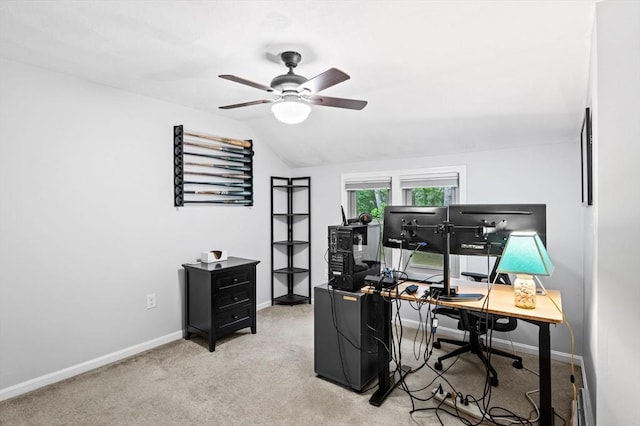 119 Wellman Ave Unit 119, Chelmsford, MA 01863 - office with a ceiling fan, baseboards, light carpet, and vaulted ceiling