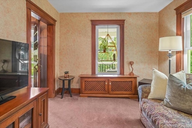 100 Williams Ave, Boston, MA 02136 - living area with healthy amount of natural light, light colored carpet, and wallpapered walls