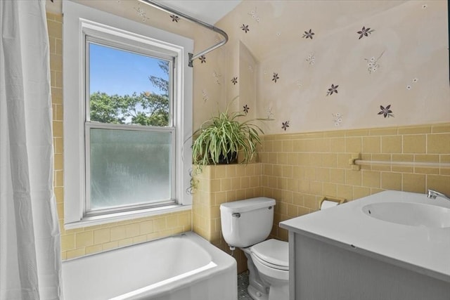 100 Williams Ave, Boston, MA 02136 - bathroom with a tub, tile walls, vanity, and a shower with curtain