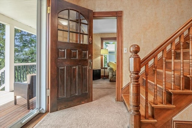 100 Williams Ave, Boston, MA 02136 - carpeted foyer entrance featuring stairway