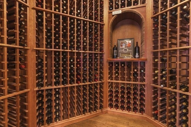 wine cellar with wood finished floors