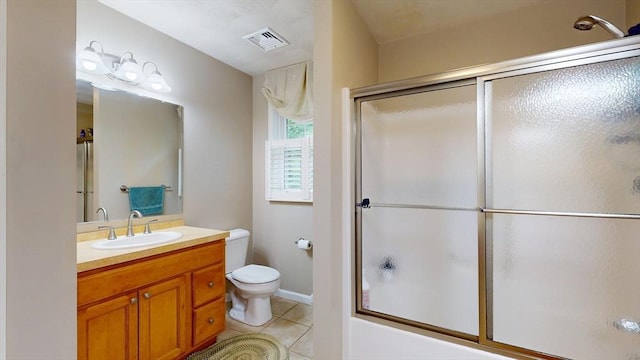 659 Sherman Farm Rd, Burrillville, RI 02830 - bathroom with toilet, vanity, tile patterned flooring, and bath / shower combo with glass door