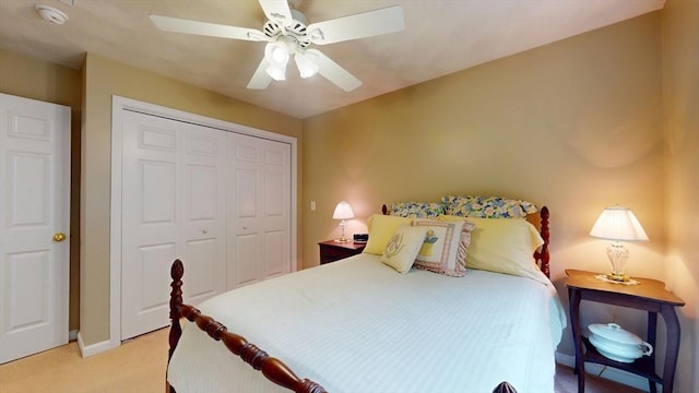 659 Sherman Farm Rd, Burrillville, RI 02830 - bedroom featuring light colored carpet, a closet, ceiling fan, and baseboards