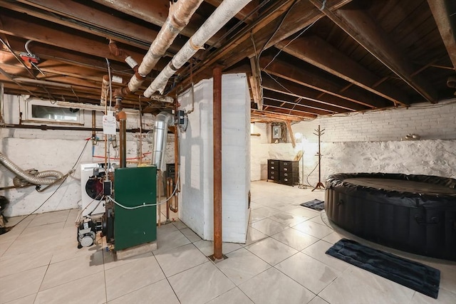 basement with light tile patterned floors