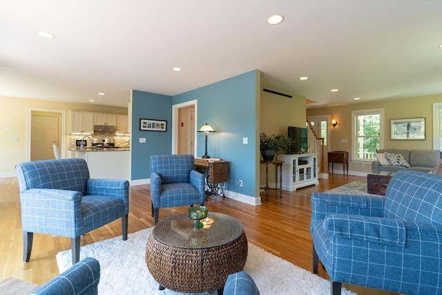 9 Old Poor Farm Rd, Ware, MA 01082 - living area with light wood finished floors, recessed lighting, and stairs