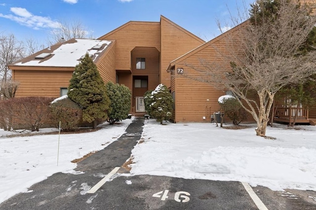 view of snow covered building