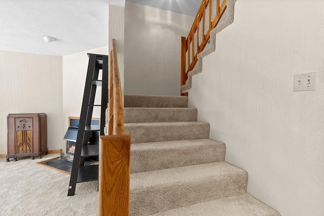 stairs featuring carpet