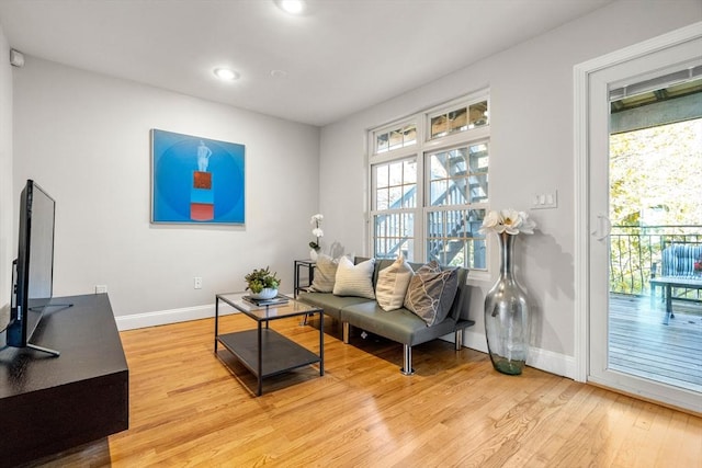 living room with light hardwood / wood-style flooring