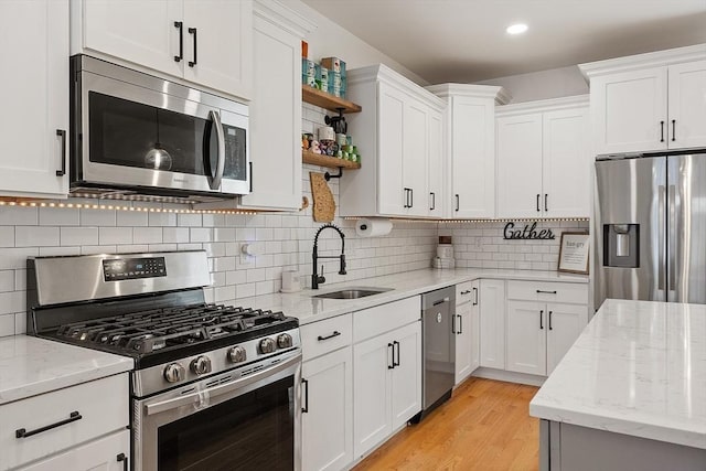 kitchen featuring white cabinetry, sink, and appliances with stainless steel finishes