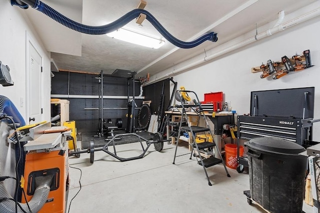 garage featuring a workshop area