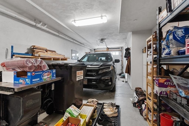 garage with a garage door opener