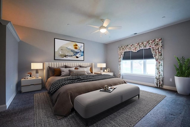 bedroom featuring carpet and ceiling fan