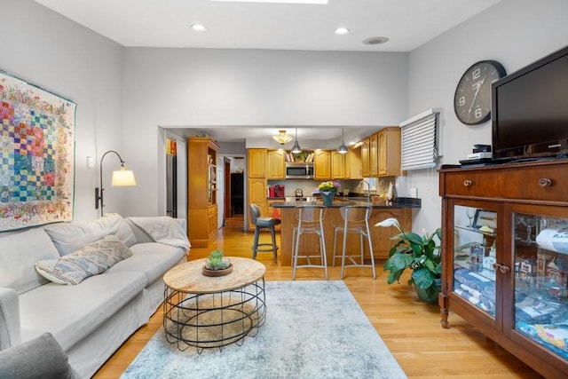 19 Beal Rd, Waltham, MA 02453 - living room featuring light wood-type flooring and recessed lighting