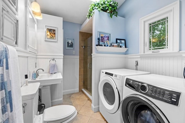19 Beal Rd, Waltham, MA 02453 - washroom with separate washer and dryer, light tile patterned flooring, and wainscoting