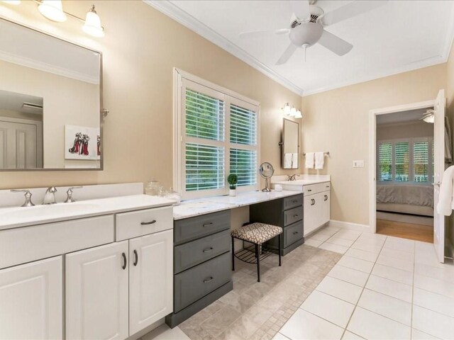26 Silver Brook Ln Unit 26, Norwell, MA 02061 - bathroom featuring ensuite bathroom, a ceiling fan, vanity, crown molding, and tile patterned flooring