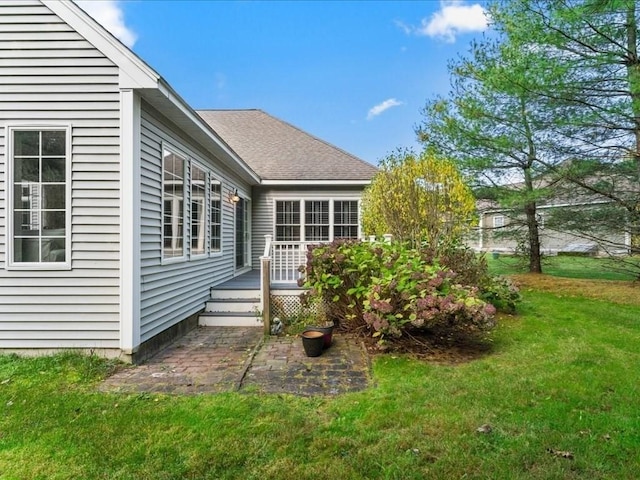 26 Silver Brook Ln Unit 26, Norwell, MA 02061 - rear view of house featuring a yard, a deck, a patio, and a shingled roof