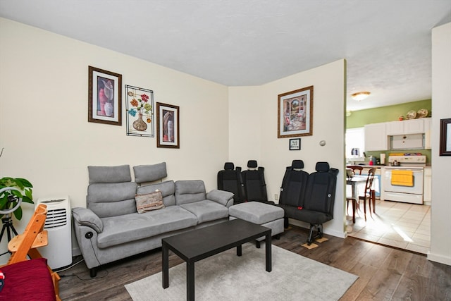 living room with dark wood-type flooring