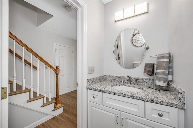 bathroom featuring wood finished floors and vanity